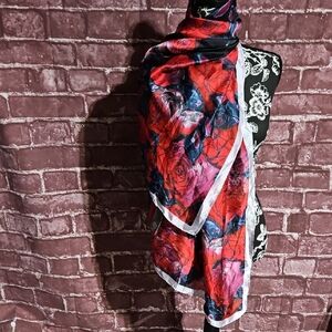 Vince Camuto Red and Purple Floral Scarf
